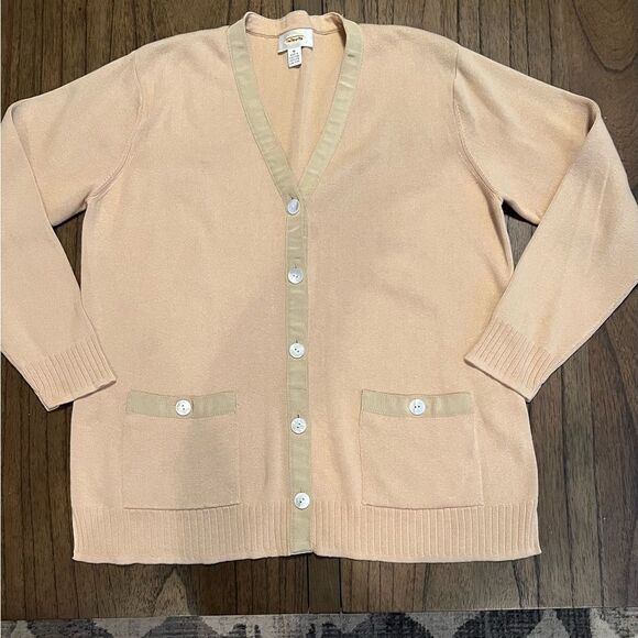 Talbots 100% cotton button front cardigan with ribbon embellishment size large - Picture 2 of 4